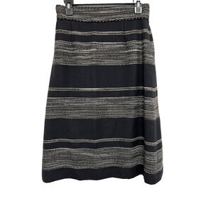 LOUBEN Women Black Silver Wool Knit Stretch Midi Skirt Full Zip Size 8 A000024